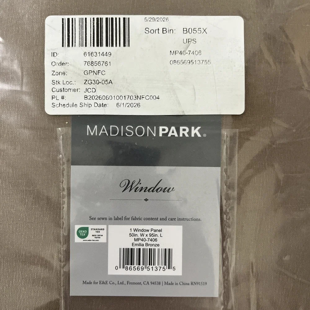 Madison Park Emilia Bronze Twist Tab Lined Window Curtain Panel 1 Drape 50 X 95
